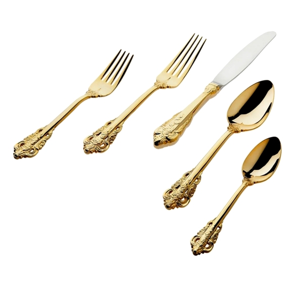 Godinger Flatware Silverware Set 18/10 Baroque - Gold - 20 PC Set